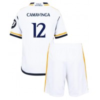 Camisa de time de futebol Real Madrid Eduardo Camavinga #12 Replicas 1º Equipamento Infantil 2023-24 Manga Curta (+ Calças curtas)